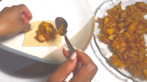 put around 1 teaspoon stuffing into each pie