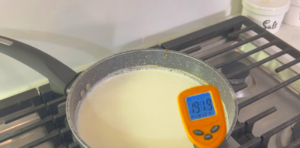 heat up the milk until 190F