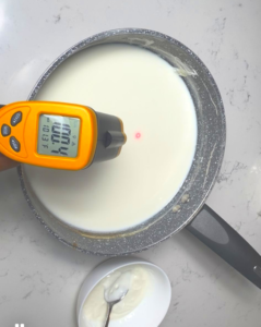 Let the milk cool down until 100F then starting adding the yogurt starter