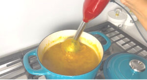 after boiling for about 15 minutes, start blending the soup