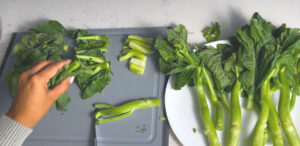 cut and peel Chinese broccoli