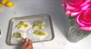 pour the dressing over the fish