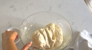 dip your hand with water each time you fold the dough to prevent from sticking
