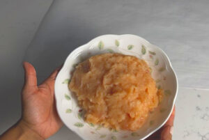 blend the chicken breast, 1 egg and 1 teaspoon of salt together