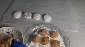 form into nugget shape and coat them in the cornstarch 