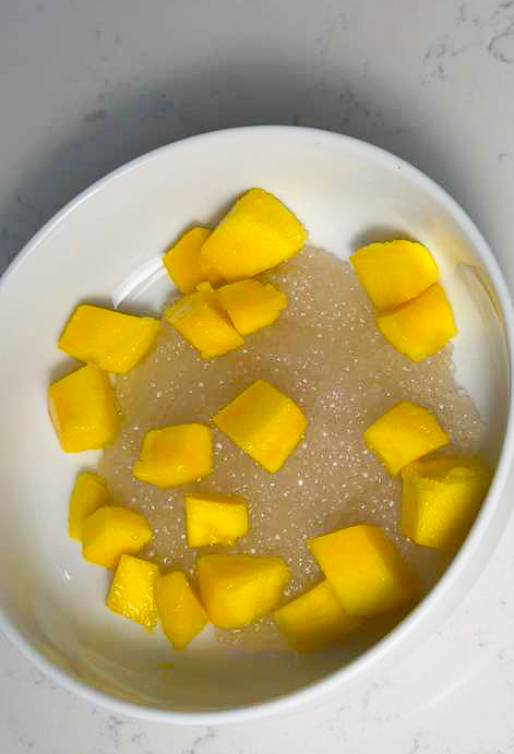 prepare Sago in a bowl with mango chunks
