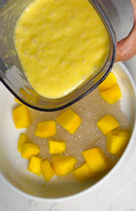 Add mango puree into the Sago bowl
