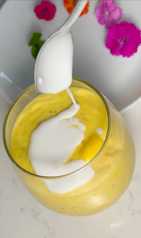 put in the serving glass and top with coconut milk